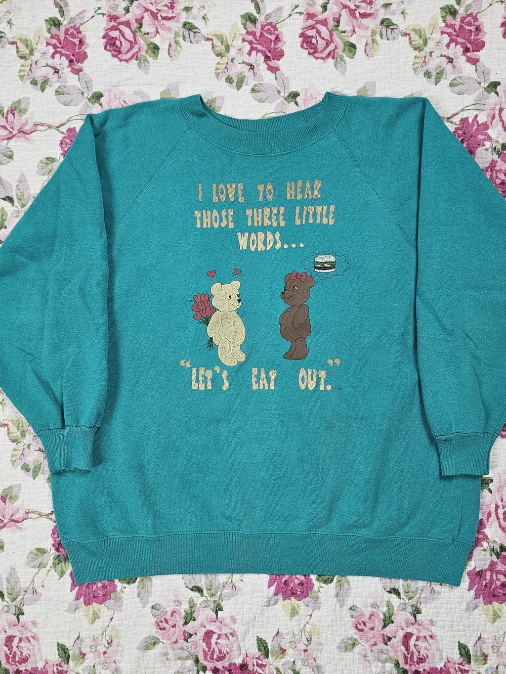 Vintage Hanes Women's Teal  Crewneck Graphic Raglan Sweatshirt
